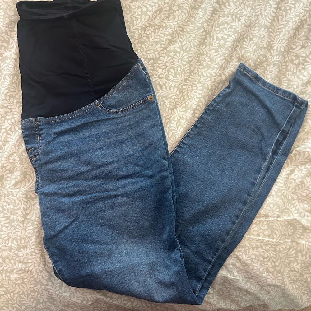 Maternity Blue Denim Jeans with Black Support Panel